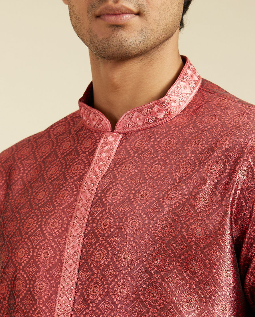 Diwas Men Rust Red Ogee Jaal Patterned Kurta