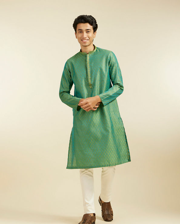 alt message - Diwas Men Soft Green Buta Patterned Kurta image number 2