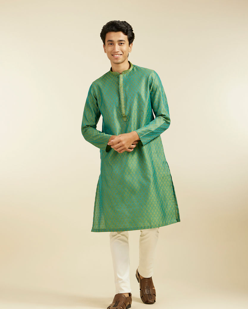 alt message - Diwas Men Soft Green Buta Patterned Kurta image number 2