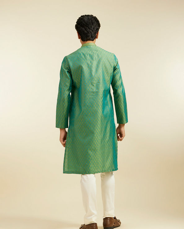 alt message - Diwas Men Soft Green Buta Patterned Kurta image number 4