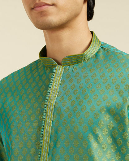 Diwas Men Soft Green Buta Patterned Kurta