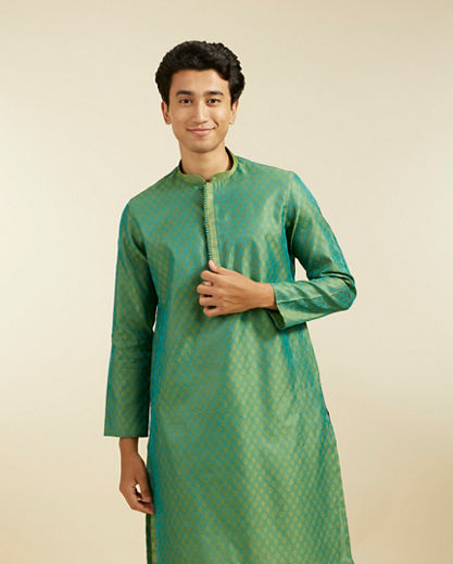 Diwas Men Soft Green Buta Patterned Kurta