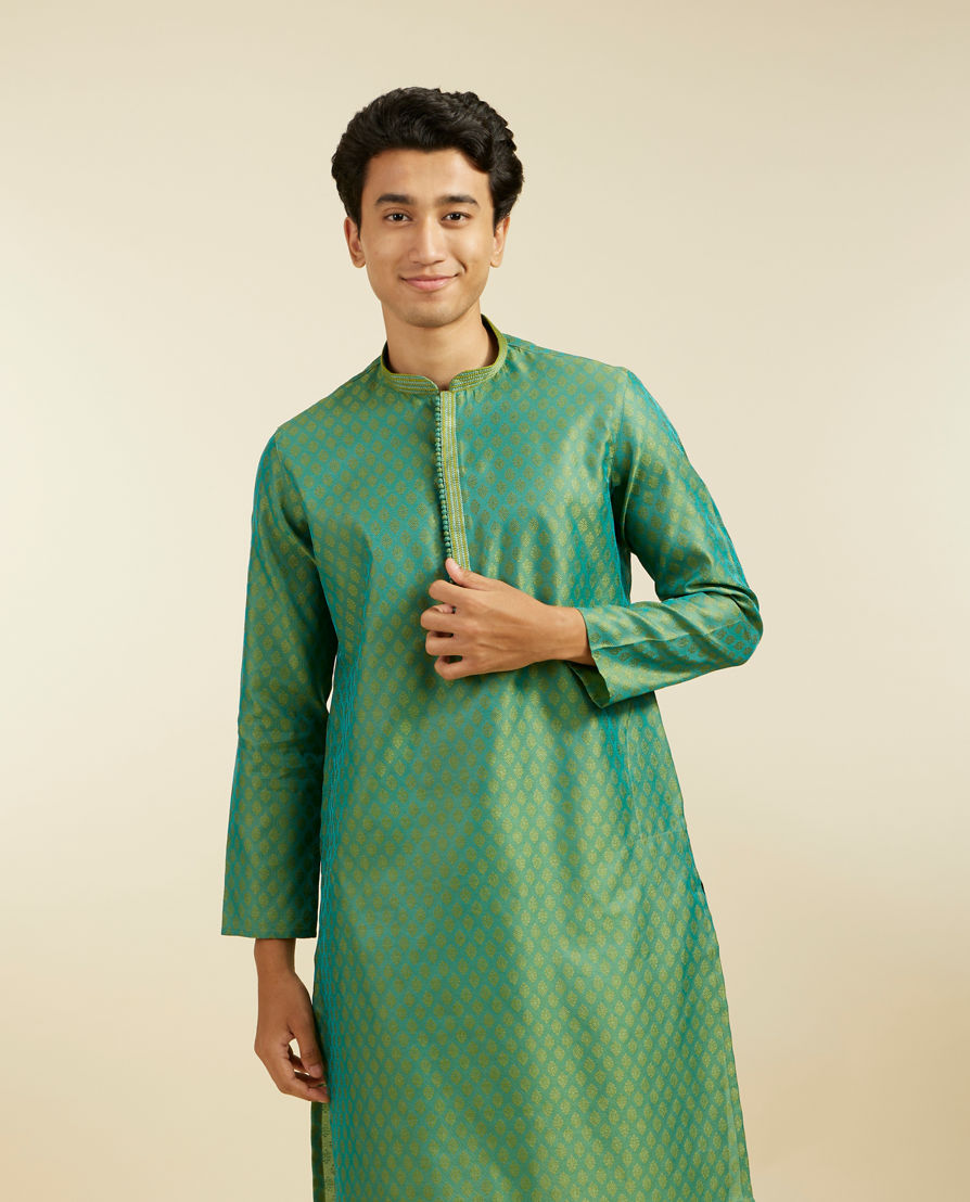 Diwas Men Soft Green Buta Patterned Kurta