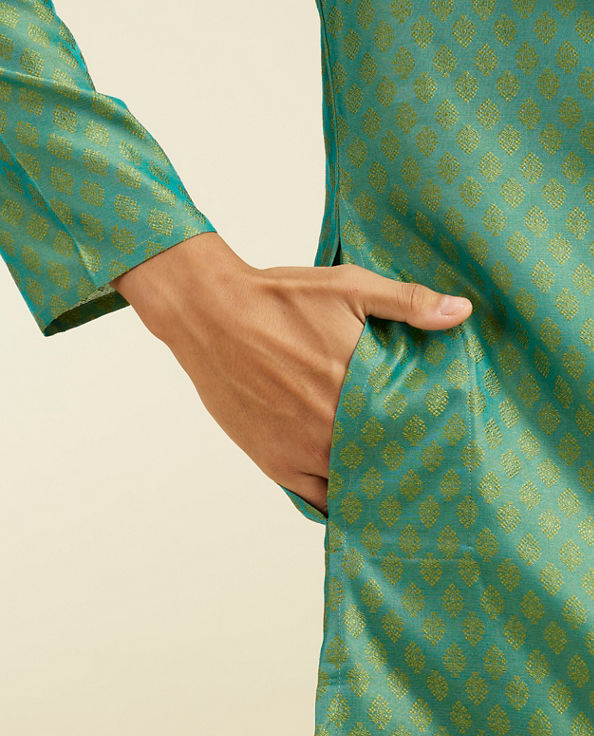 Diwas Men Soft Green Buta Patterned Kurta