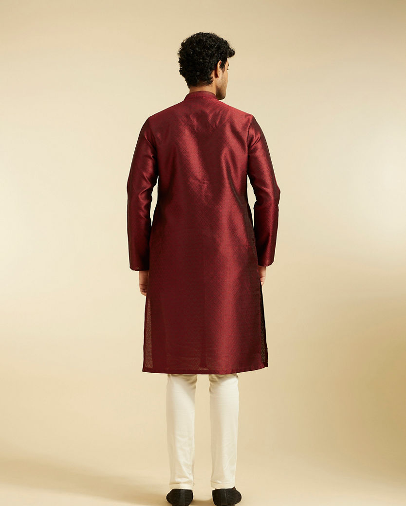 Diwas Men Maroon Red Grid Patterned Kurta