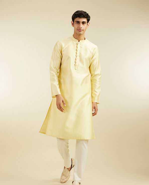 alt message - Diwas Men Lemon Yellow Grid Patterned Kurta image number 2