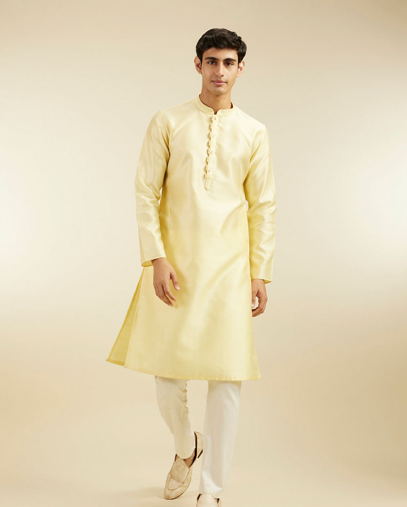 alt message - Diwas Men Lemon Yellow Grid Patterned Kurta image number 2