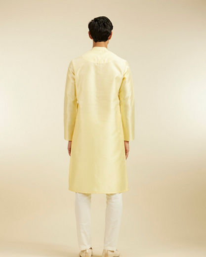 Diwas Men Lemon Yellow Grid Patterned Kurta