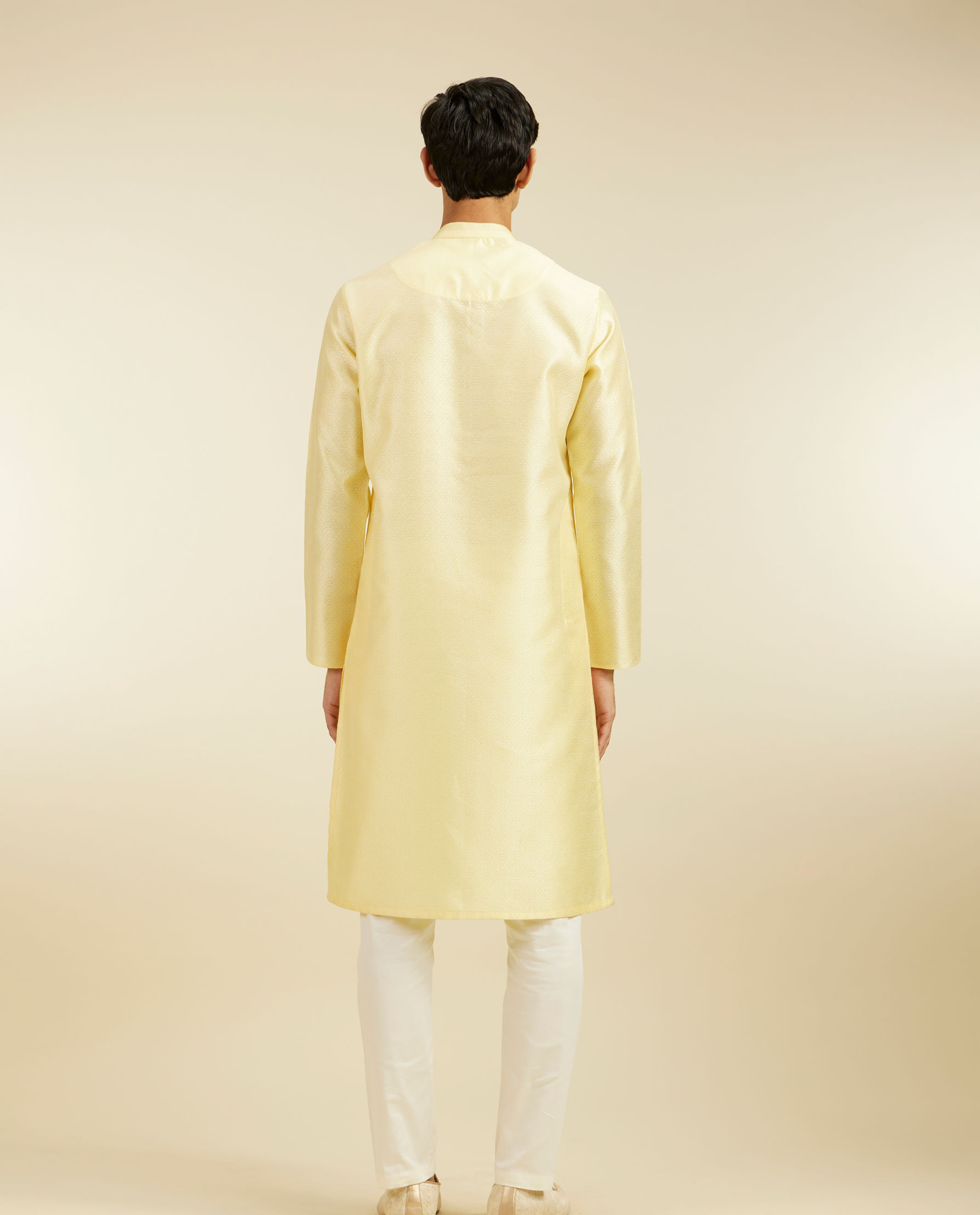 alt message - Diwas Men Lemon Yellow Grid Patterned Kurta image number 4