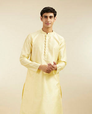 Diwas Men Lemon Yellow Grid Patterned Kurta