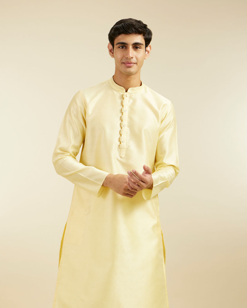 alt message - Diwas Men Lemon Yellow Grid Patterned Kurta image number 0