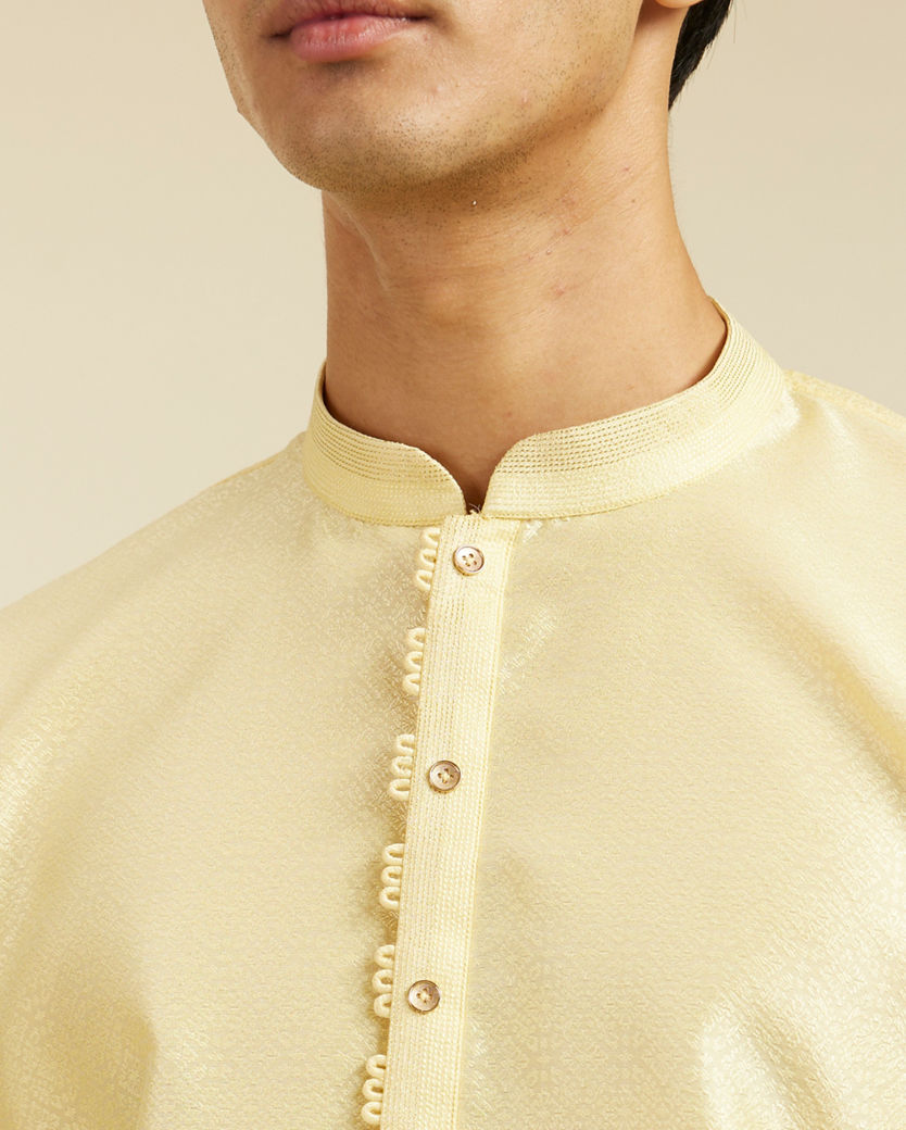 alt message - Diwas Men Lemon Yellow Grid Patterned Kurta image number 1