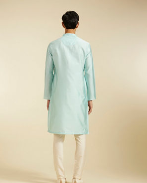 Diwas Men Aqua Green Subtle Self Patterned Kurta with Embroidered Placket