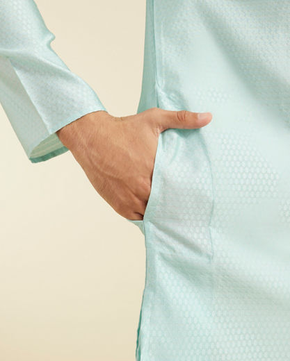 Diwas Men Aqua Green Subtle Self Patterned Kurta with Embroidered Placket