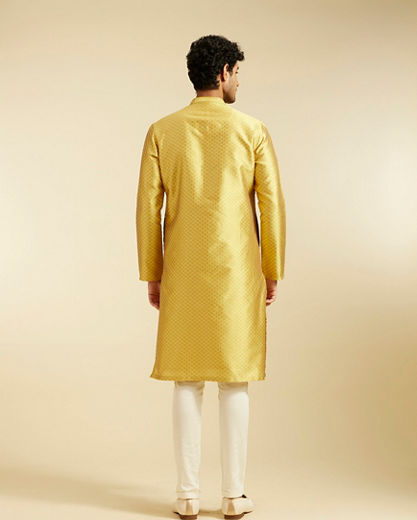 Diwas Men Mehndi Green Self Striped & Jaal Patterned Kurta