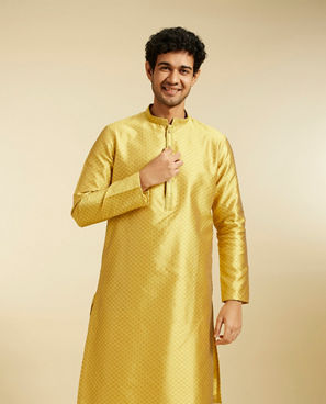 Diwas Men Mehndi Green Self Striped & Jaal Patterned Kurta