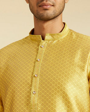 Diwas Men Mehndi Green Self Striped & Jaal Patterned Kurta