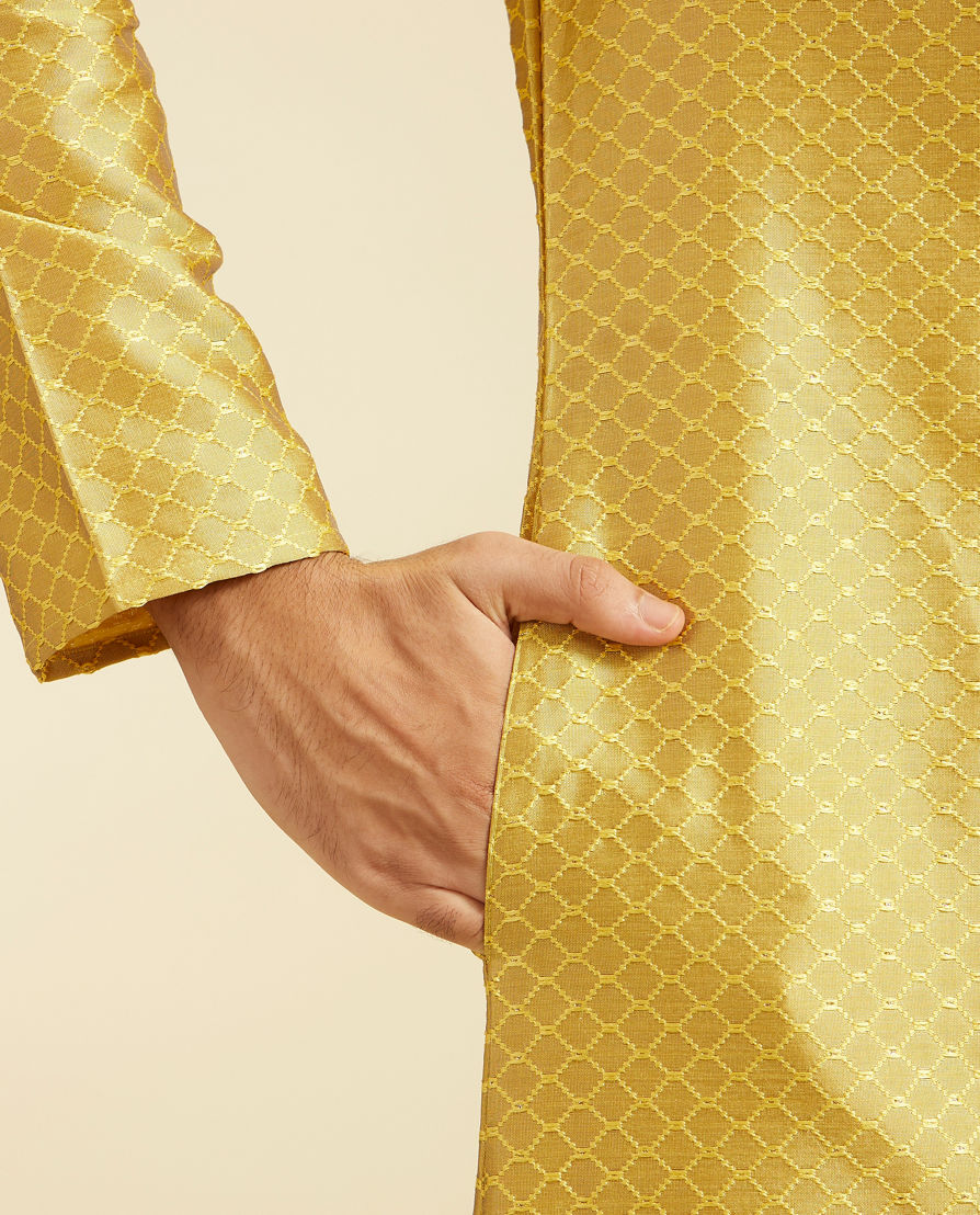 Diwas Men Mehndi Green Self Striped & Jaal Patterned Kurta