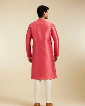 Diwas Men Coral Peach Self Striped & Jaal Patterned Kurta