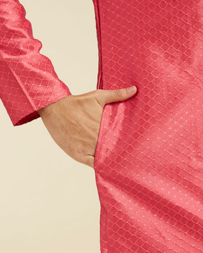 Diwas Men Coral Peach Self Striped & Jaal Patterned Kurta