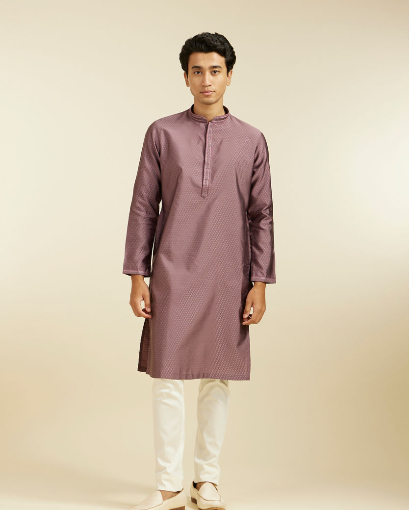 Diwas Men Bright Lilac Honeycomb Self Patterned Kurta
