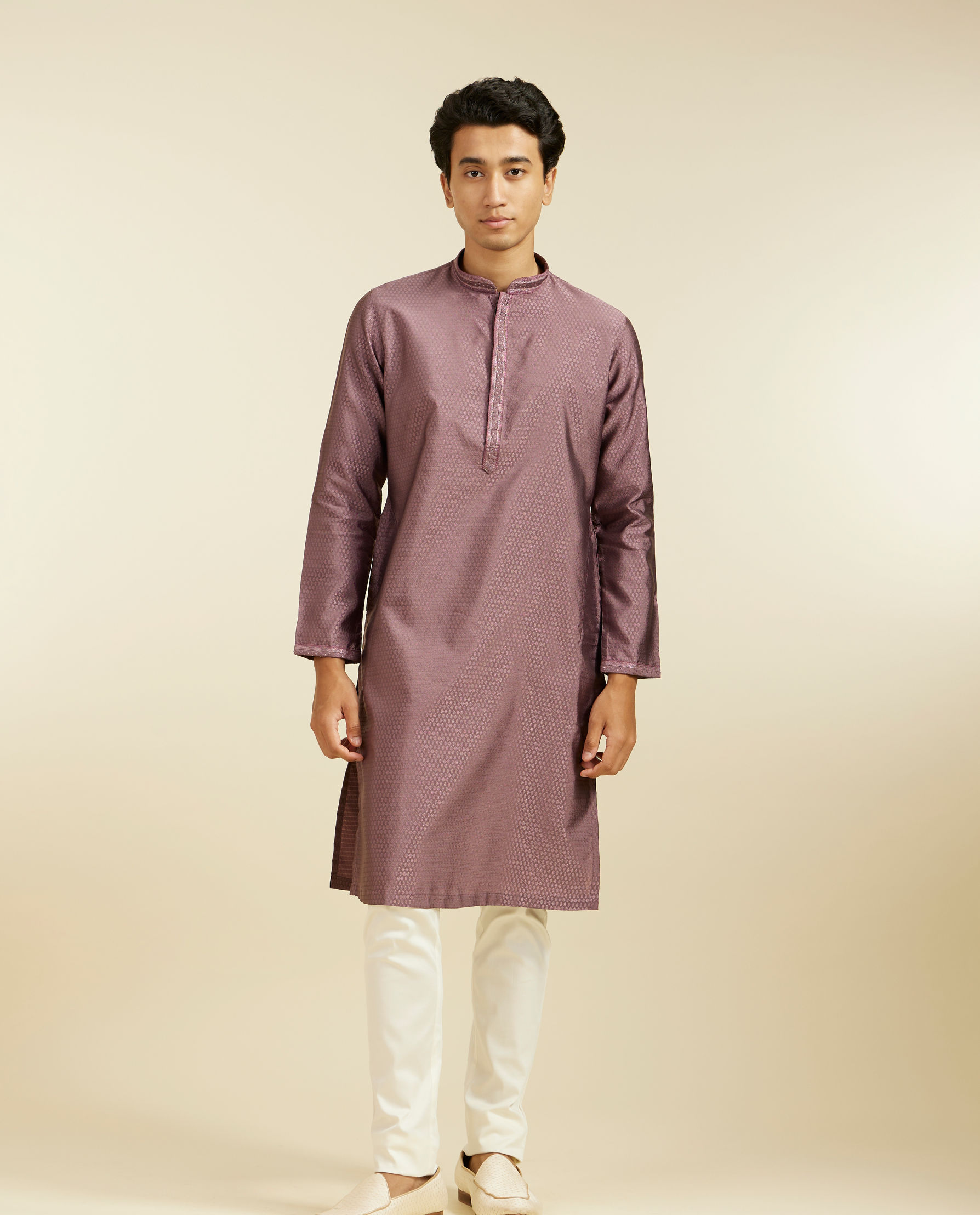 Diwas Men Bright Lilac Honeycomb Self Patterned Kurta