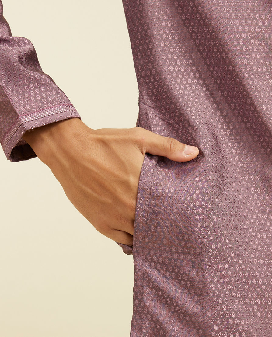 Diwas Men Bright Lilac Honeycomb Self Patterned Kurta