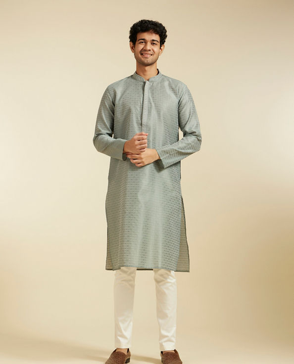 alt message - Diwas Men Pista Green Buta Jaal Patterned Kurta image number 2