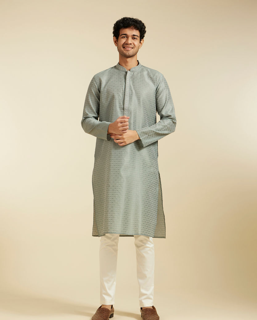 Diwas Men Pista Green Buta Jaal Patterned Kurta