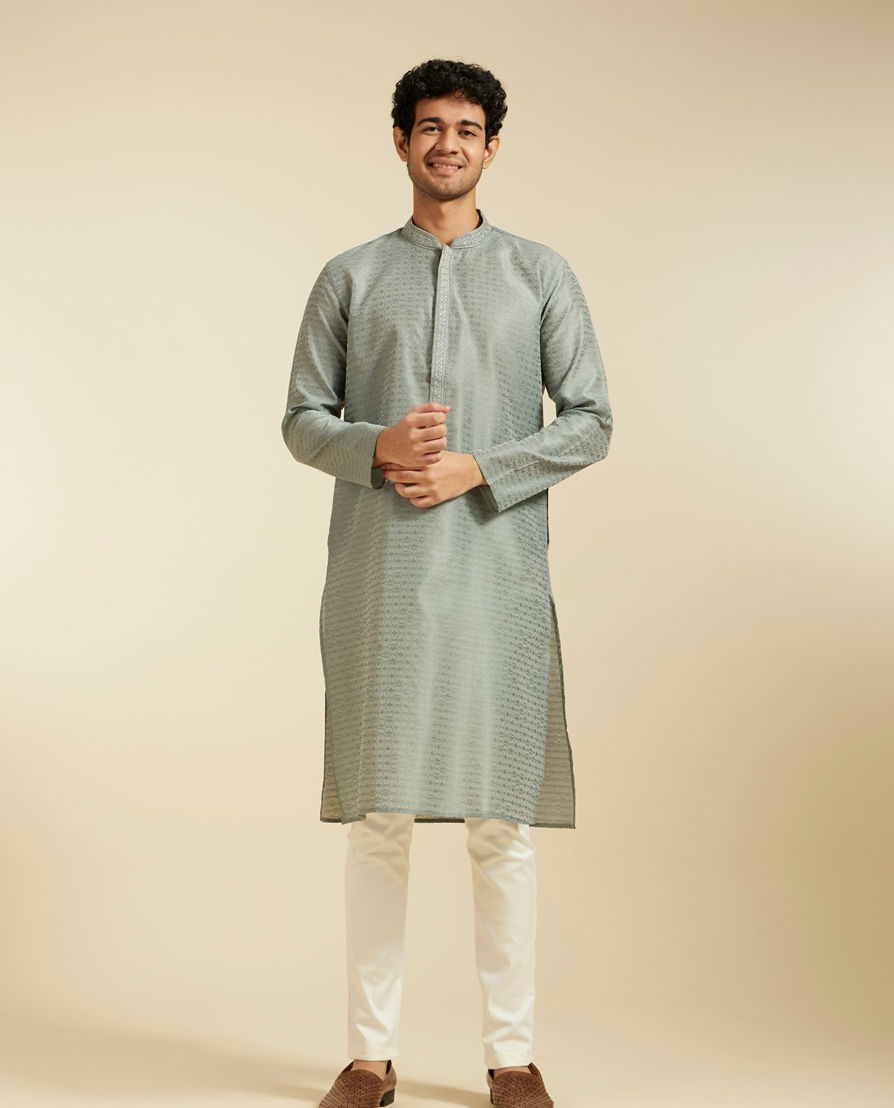 Diwas Men Pista Green Buta Jaal Patterned Kurta
