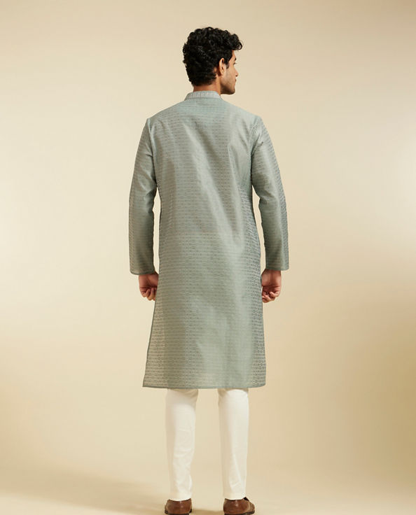 alt message - Diwas Men Pista Green Buta Jaal Patterned Kurta image number 4