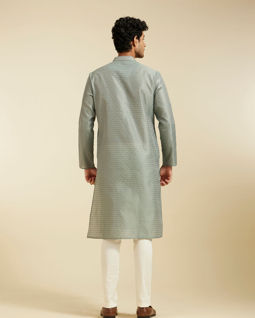 alt message - Diwas Men Pista Green Buta Jaal Patterned Kurta image number 4