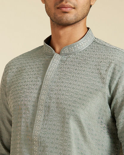 Diwas Men Pista Green Buta Jaal Patterned Kurta