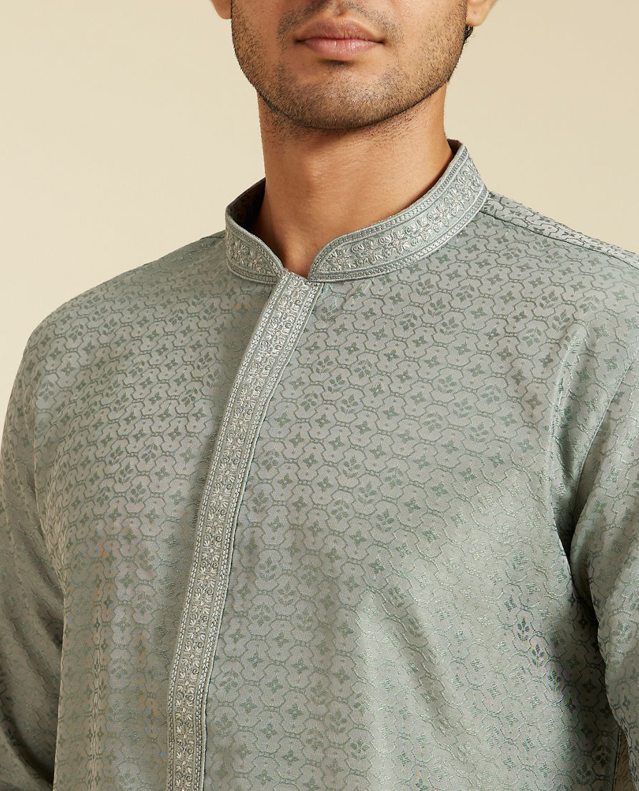 Diwas Men Pista Green Buta Jaal Patterned Kurta