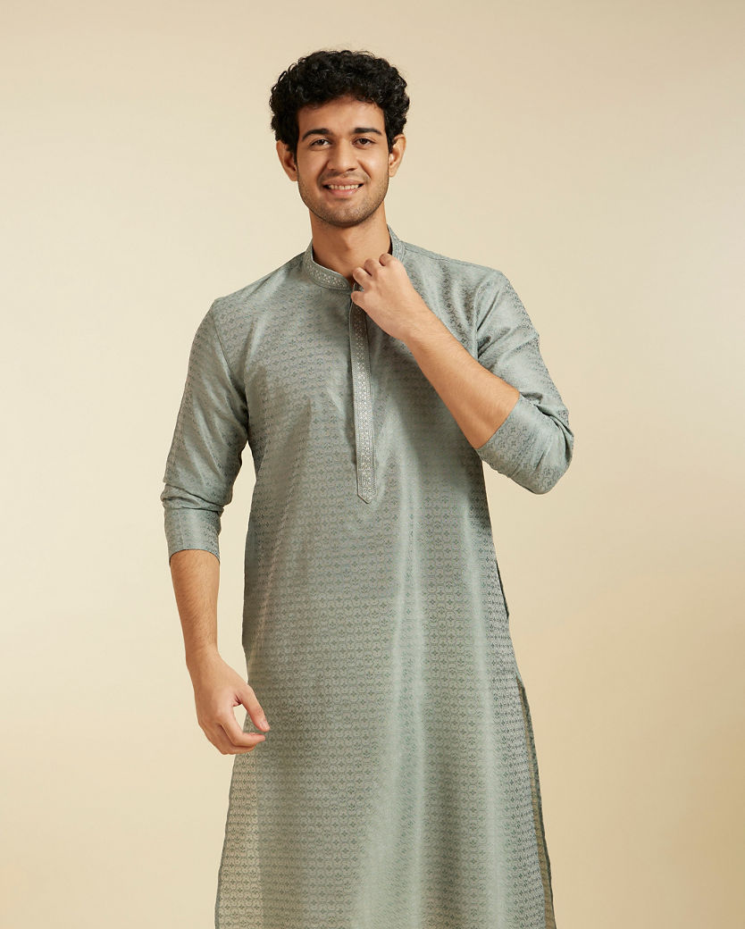 alt message - Diwas Men Pista Green Buta Jaal Patterned Kurta image number 0