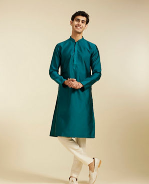 Diwas Men Teal Green Lattice Patterned Kurta