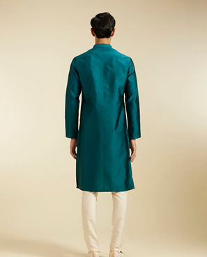 Diwas Men Teal Green Lattice Patterned Kurta