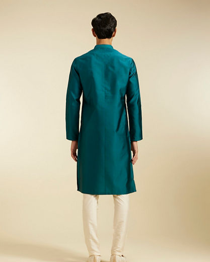 Diwas Men Teal Green Lattice Patterned Kurta