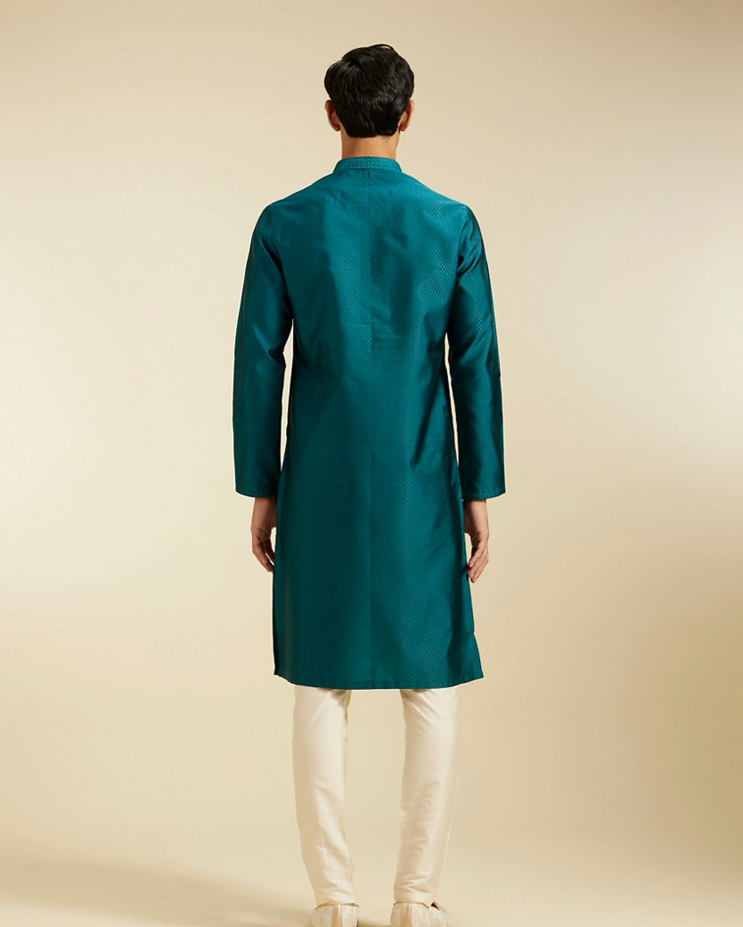 Diwas Men Teal Green Lattice Patterned Kurta