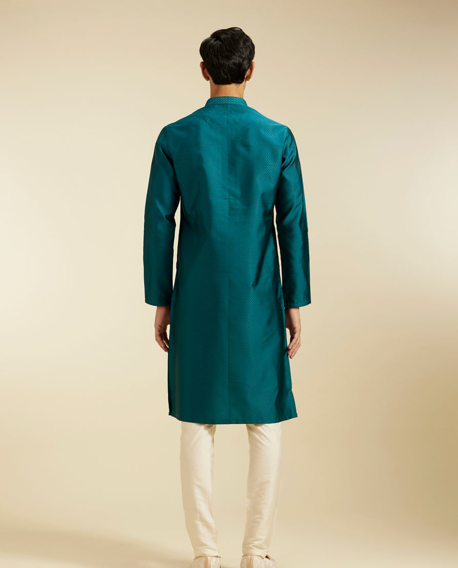Diwas Men Teal Green Lattice Patterned Kurta