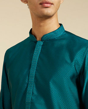 Diwas Men Teal Green Lattice Patterned Kurta