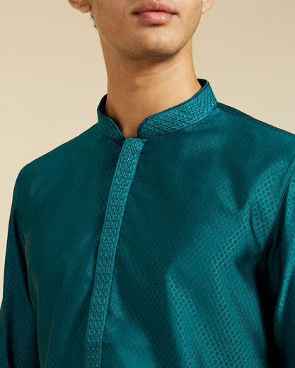 Diwas Men Teal Green Lattice Patterned Kurta