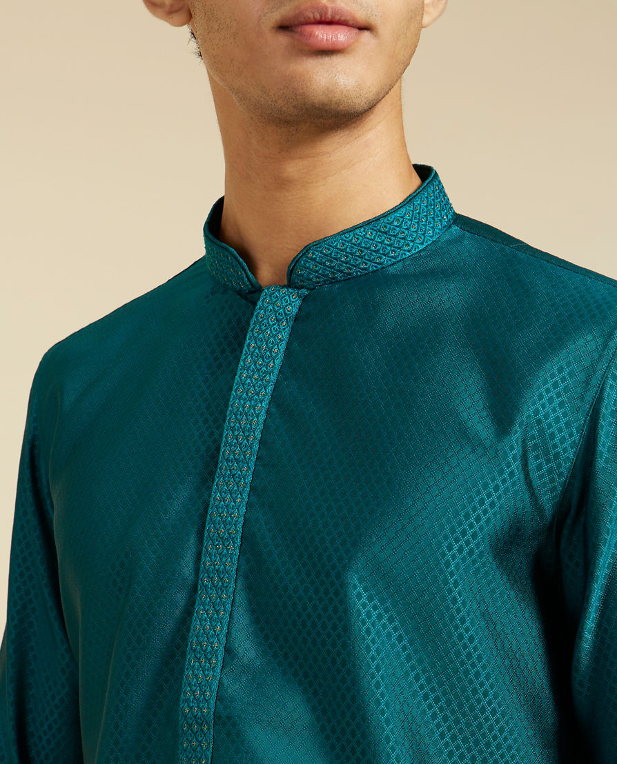 Diwas Men Teal Green Lattice Patterned Kurta