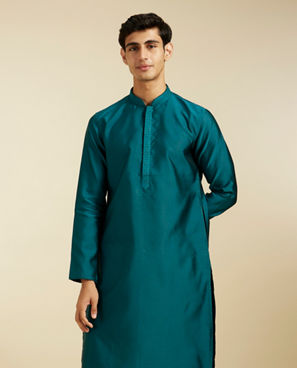 Diwas Men Teal Green Lattice Patterned Kurta