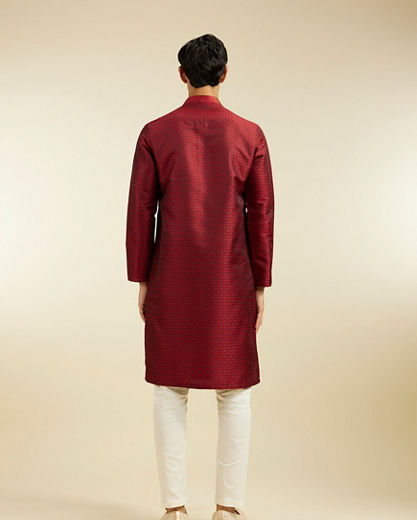 Diwas Men Maroon Red Lattice Patterned Kurta