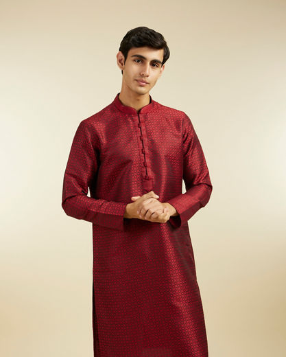 Diwas Men Maroon Red Lattice Patterned Kurta