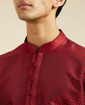 Diwas Men Maroon Red Lattice Patterned Kurta