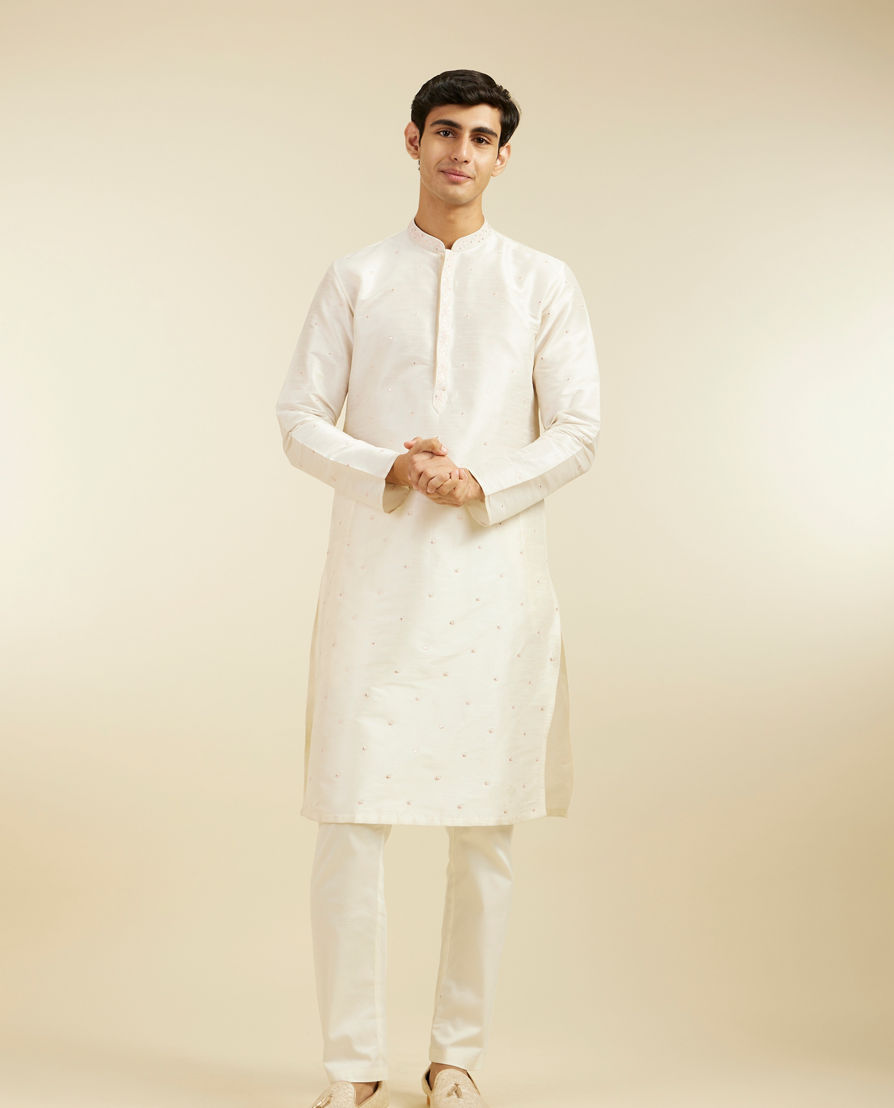 Diwas Men Warm White Sequin Embellished Kurta