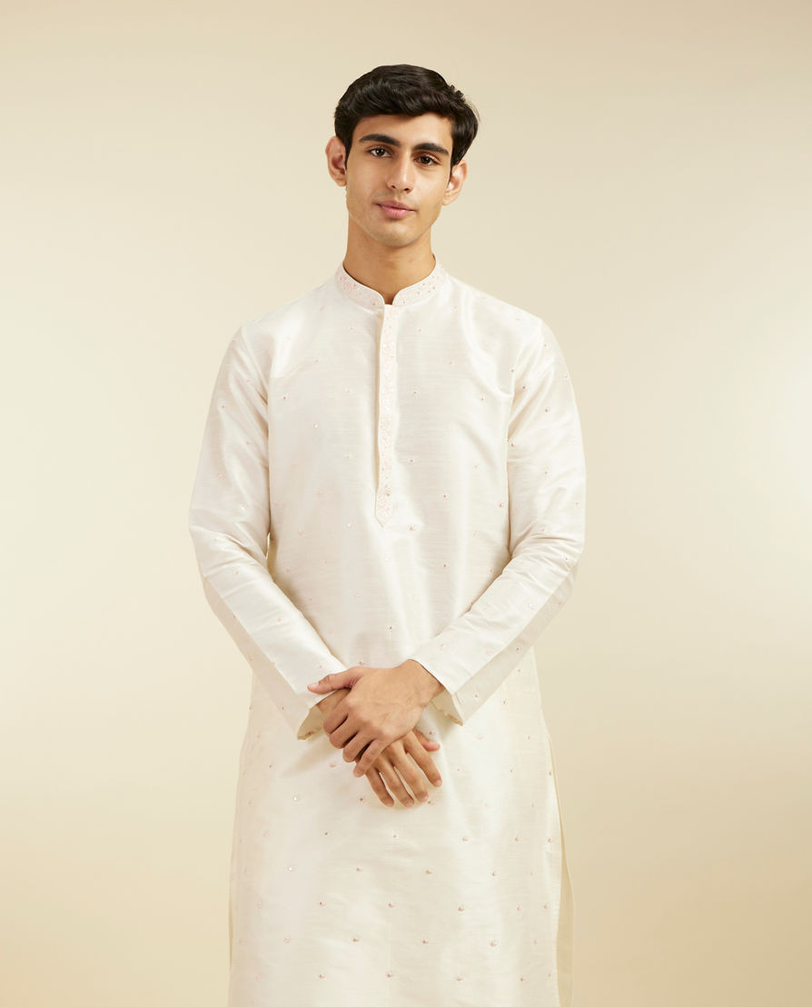 Diwas Men Warm White Sequin Embellished Kurta
