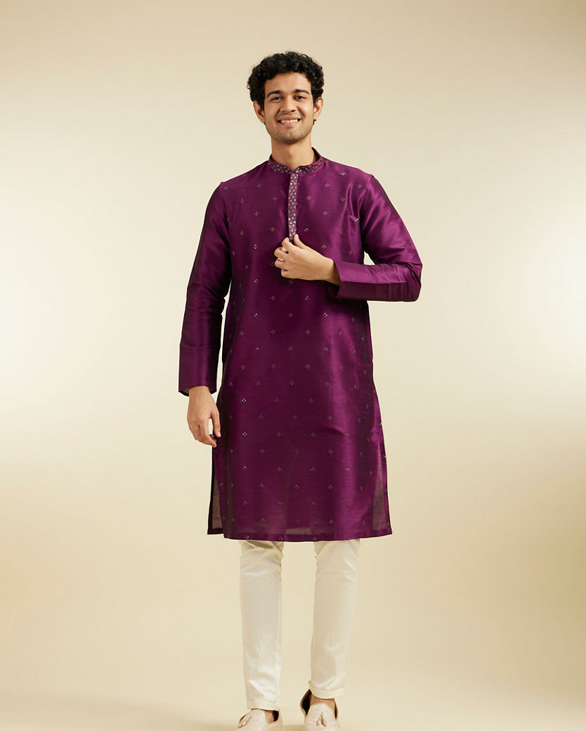 alt message - Diwas Men Royal Purple Sequin Embellished Kurta image number 2